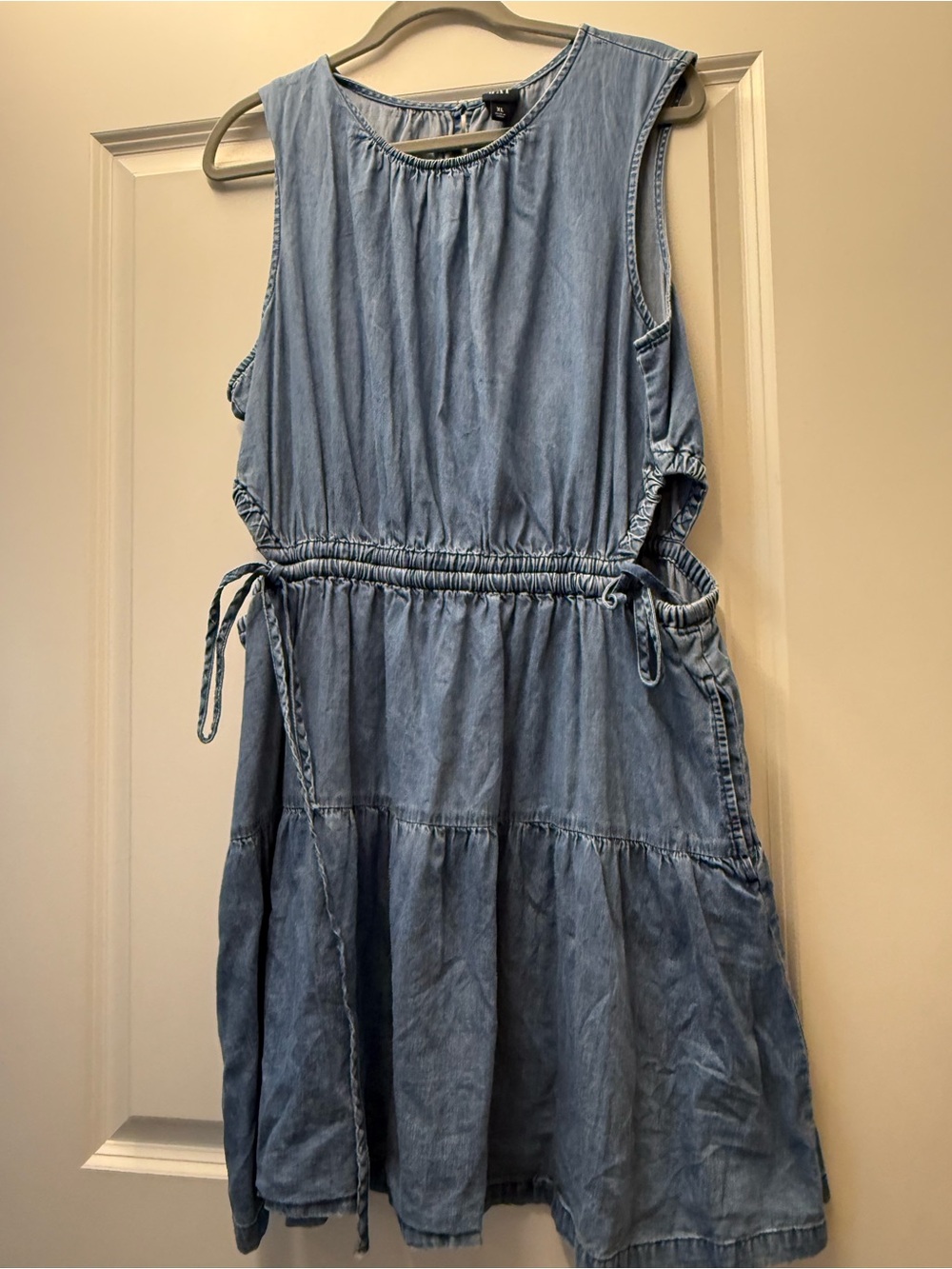 GAP Light Blue Denim Tiered Mini Dress with Drawstring